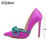 Eilyken 2023 New Shoes Pumps Women Fashion Silk Butterfly Knot Sexy Pointed Toe Stripper Heels Party Female Sandals