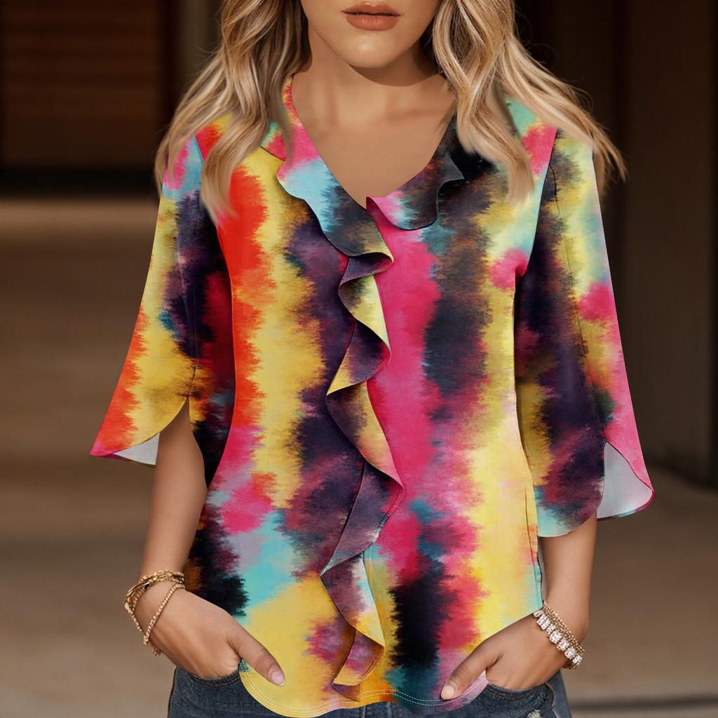 Рубашки с рукавом 3/4 для женщин, милые топы, футболки с рисунком, блузки, повседневные базовые топы больших размеров, пуловеры