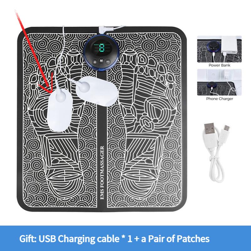 Массажный коврик для ног, зарядка через USB, светодиодный цифровой дисплей, 19 режимов, 8 передач, EMS, электрический массажер для акупунктурных точек ног, подушка для снятия мышц