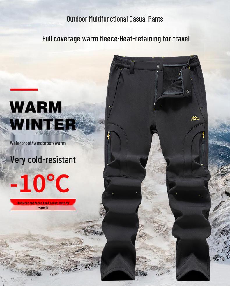 Men's Fleece-Lined Softshell Outdoor Pants: Windproof & Waterproof for Autumn/Winter, Plus Size Available