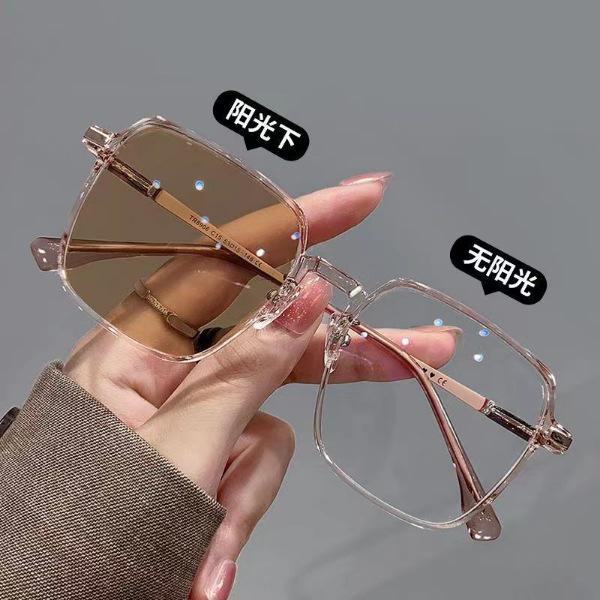 Dust-Proof, Color-Changing Glasses for Women and Men - Light Cold Tea-Colored Frame, Suitable for Big Faces, Trendy Design.