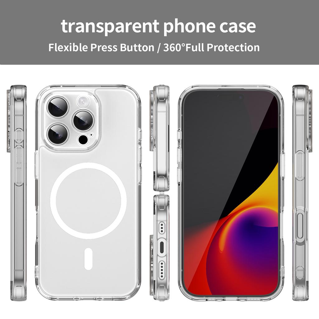 For iPhone 16 Pro Max Phone Case, Magnetic Shockproof Transparent Cover for iPhone 16 Pro Max