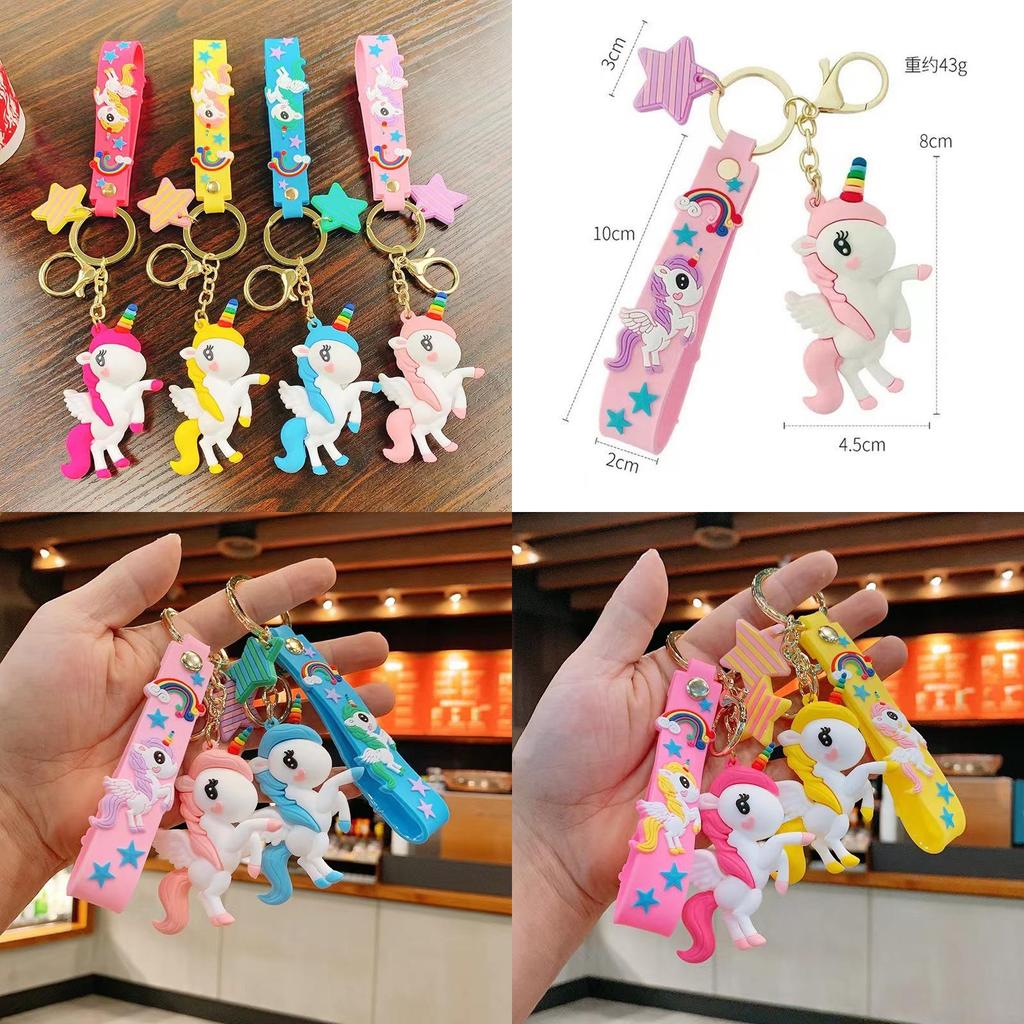 Cute Cartoon Rainbow Horse Keychain Pendant Unicorn Silicone Doll Women's Bag Car Key Chain Ring Decoration Bha-008y