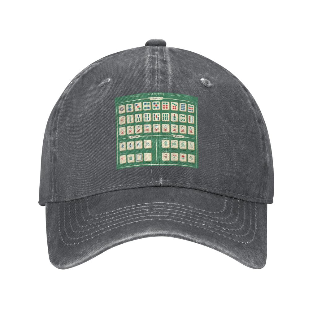 Mahjong Tile Pattern Baseball Caps Washed Denim Hats Adjustable Casquette Sports Baseball Cowboy Hat for Unisex Women