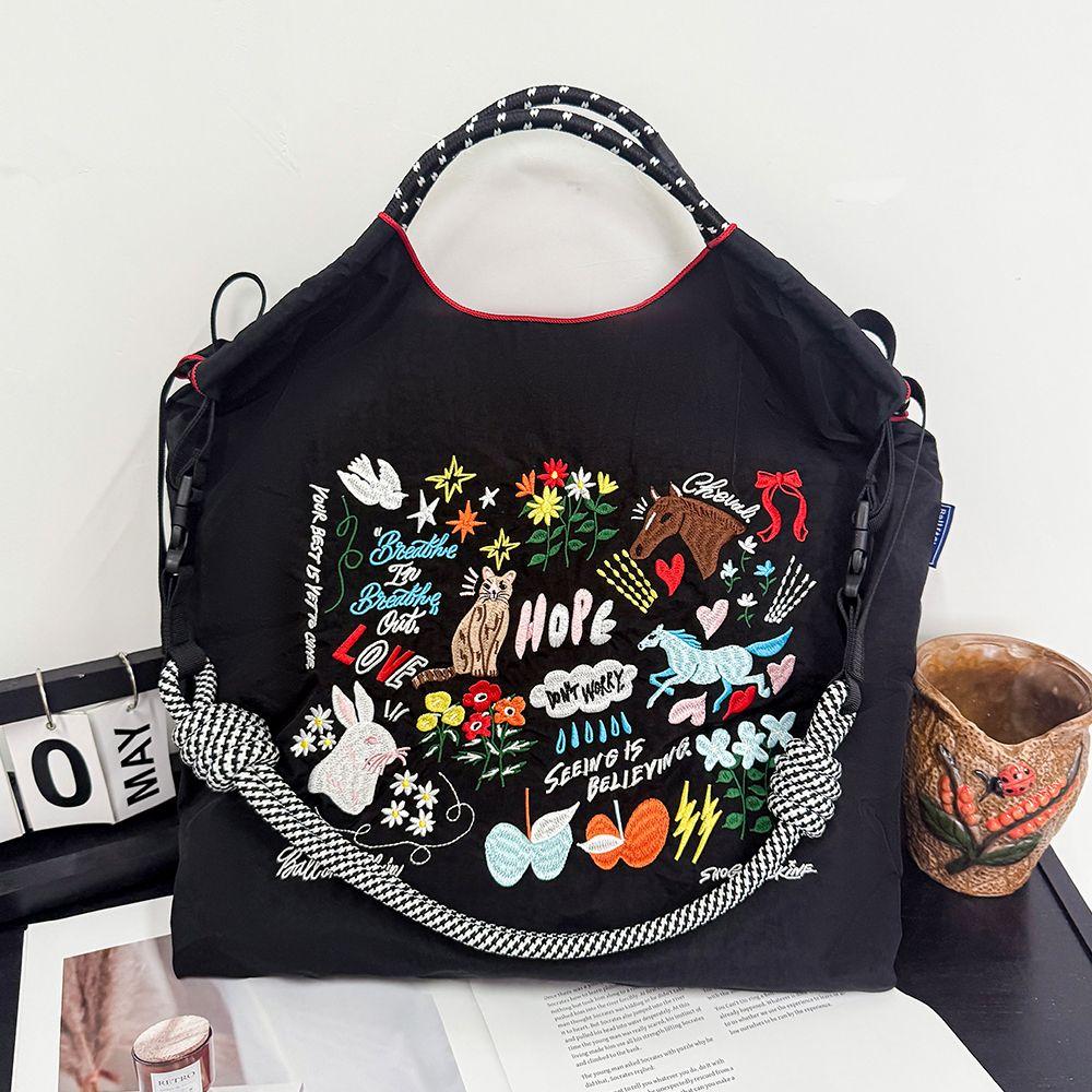 Сумка-тоут из вышитого эко-нейлона большой вместимости - Универсальная сумка через плечо/ручная/кроссбоди