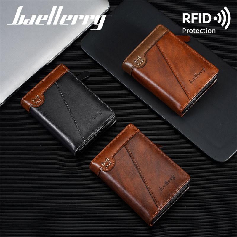 Baellerry Винтажный Дизайн RFID Защита Короткие Кошельки для Мужчин Мужской Кошелек на Молнии для Монет Держатель для Бизнес-кредитных карт и ID-карт