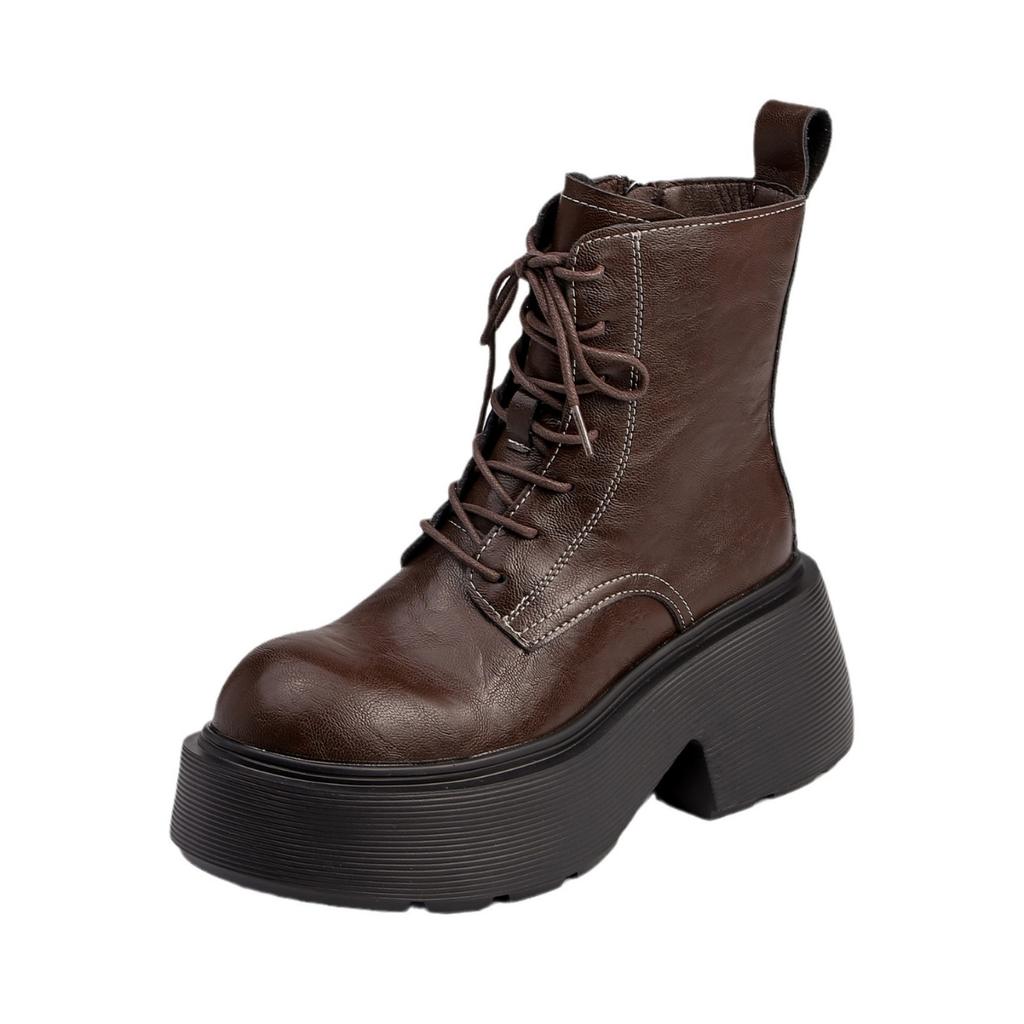 Маленький человек платформа Мартин ботинки шнуровка спереди британский стиль ретро женские ботинки удобные корейская версия большая голова ботинки-локомотивы