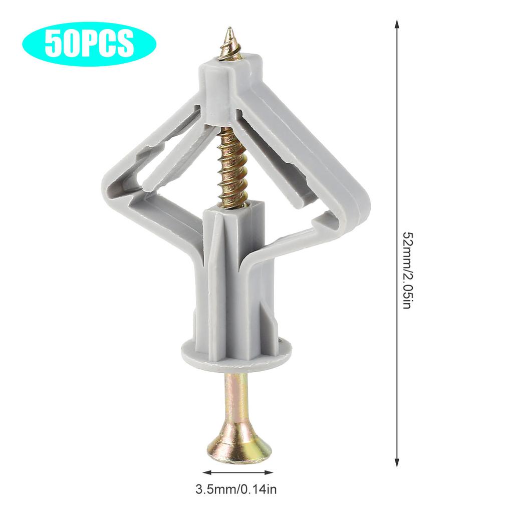 50 шт. Комплект дюбелей для гипсокартона, пластиковые полые настенные винты, крепления, устойчивые к вращению, гипсокартон, тип «бабочка»