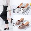 Summer High-heeled Slippers Women's Shoes Casual Belt Buckle Thick Heeled Ladies Sandals Solid Color Peep Toe Pantuflas Mujer
