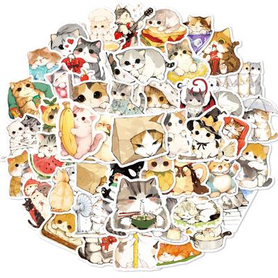 Новые 50 акварельных исцеляющих 2D наклеек с кошачьим граффити. Милый питомец с большими глазами. Водонепроницаемые и неповторяющиеся наклейки.