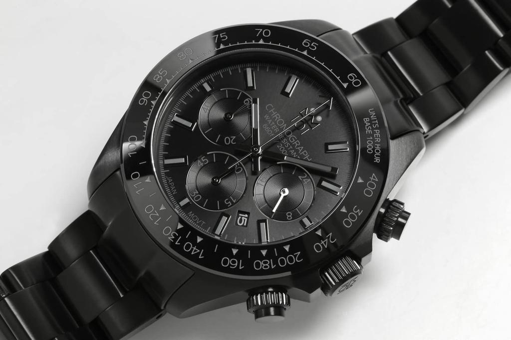 Часы-хронограф Hyakuichi, водонепроницаемые, 20 АТМ, кварцевые, с керамическим безелем, полностью черные [HYAKUICHI 101] No.11IP, мужские, для дайвинга, IP-BBB