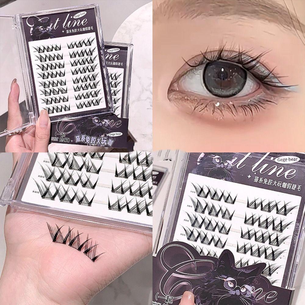 Тонкие самоклеящиеся пучки ресниц своими руками пучки накладных ресниц симпатичные бесклеевые накладные ресницы макияж