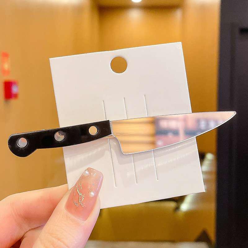 Женские необычные челки на бок, имитация ножа, сломанные волосы, заколка-утконос, заколки для волос, светящаяся лампочка