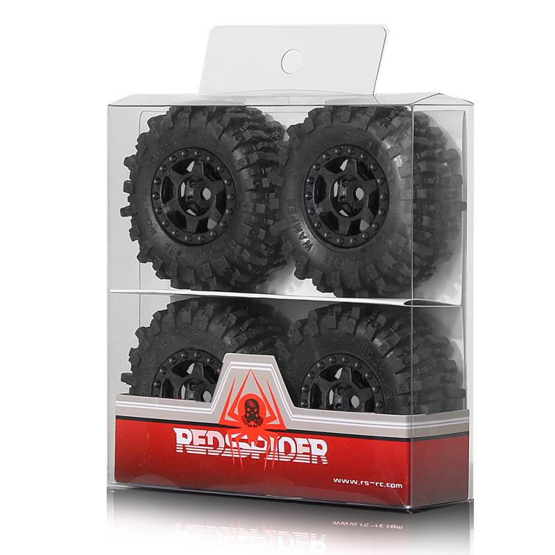 SCX24 1/24 RC Crawler Black Six-Spoke Wheels & 1.0 Inch Flame Tires