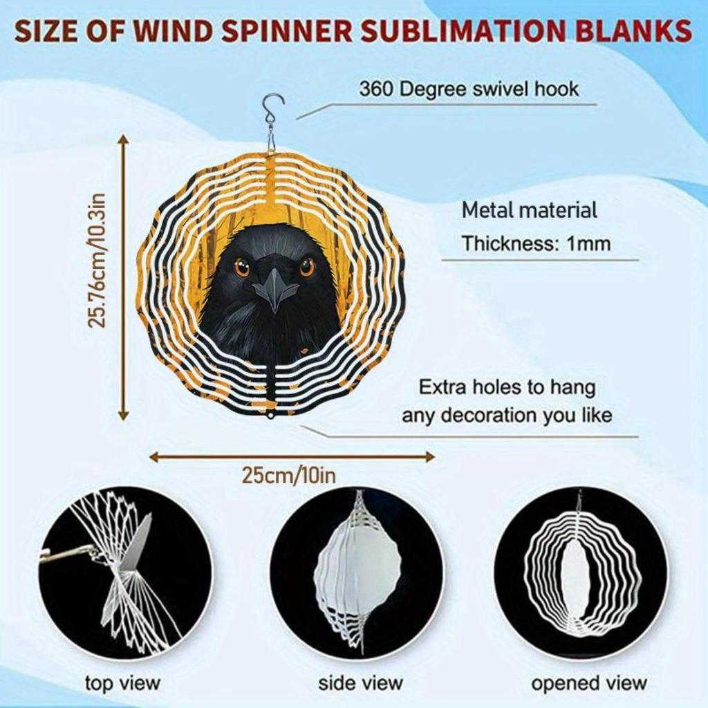 Metal Wind Chime with Crow and Autumn Leaves Design 360 Degree Spinning Hook Durable Outdoor Decor for Garden Patio Yard Indoor Hanging