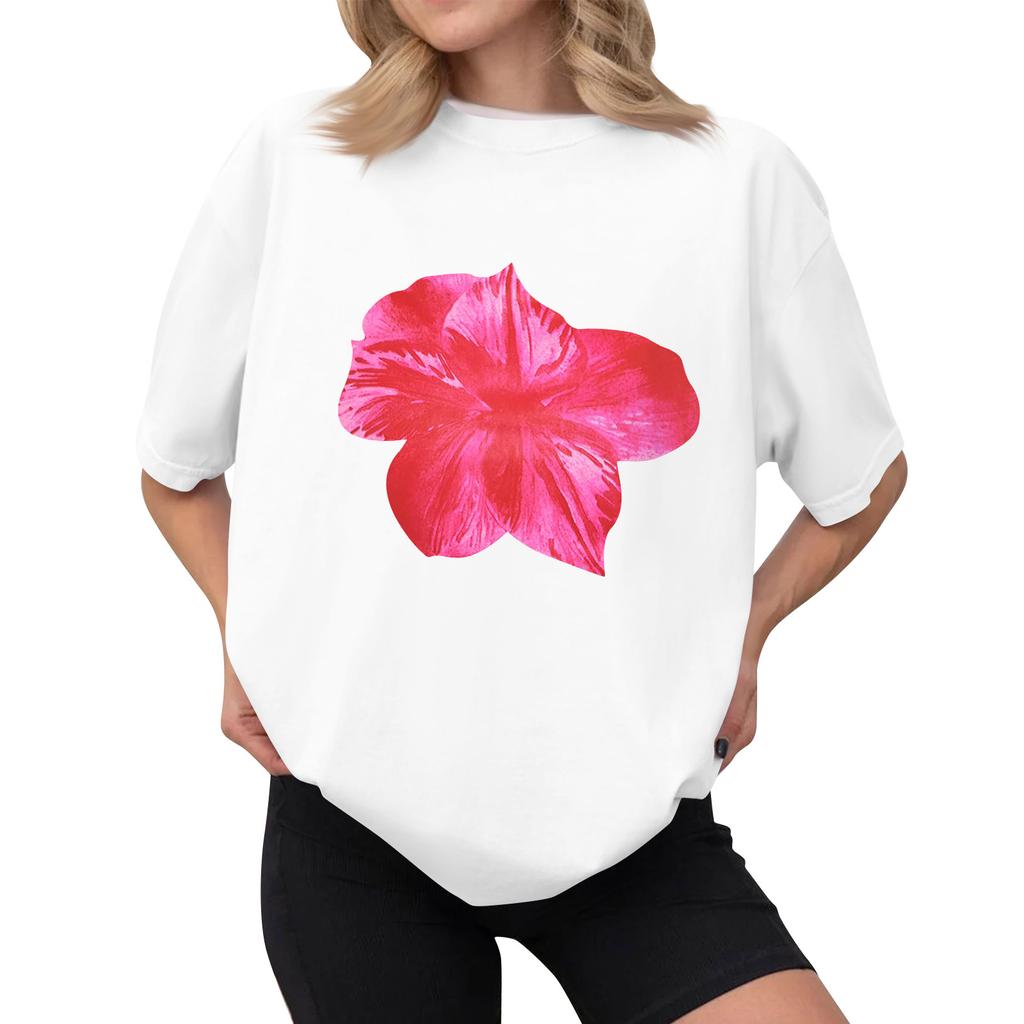 Женская повседневная футболка с принтом, пуловер с круглым вырезом, топ с короткими рукавами