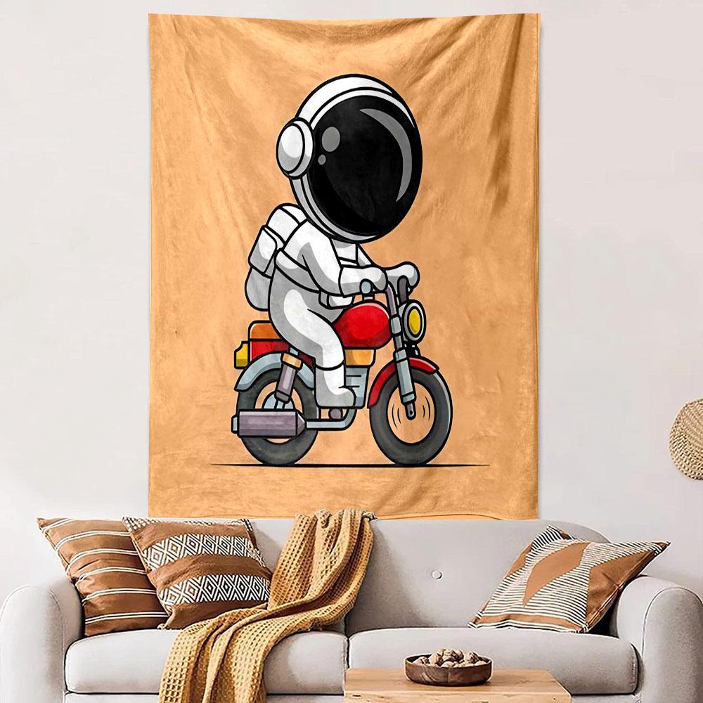 Astronaut Riding a Red Motorcycle Patterned Tapestry Decorative Wall Hanging, Home Bedroom Living Room Decor