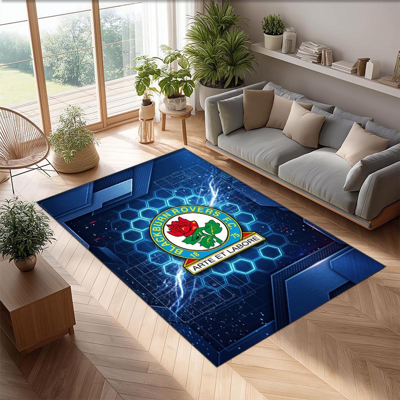Blackburn Rovers Football Print Crystal Velvet Rug, Comfortable Water Absorbent Non Slip Indoor Floor Carpet
