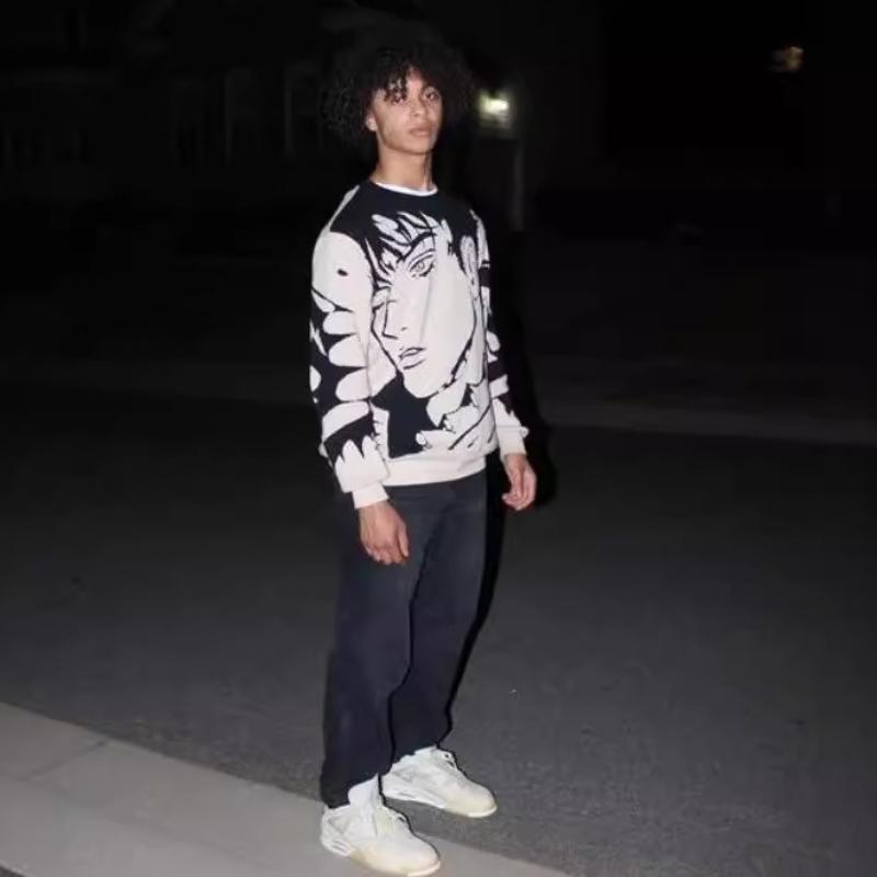 Европейский и американский свитер с круглым вырезом в стиле осени и зимы Y2K Street с рисунком из мультфильмов, свободный свитер с длинными рукавами для мужчин и женщин