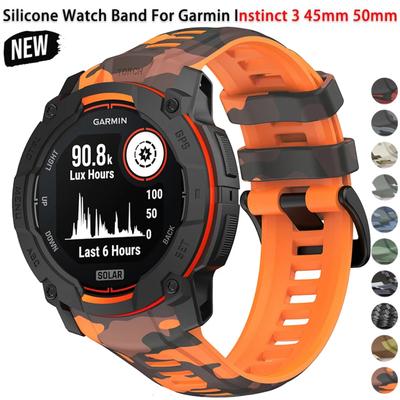 Силиконовый ремешок с камуфляжным принтом 22/26 мм для Garmin Instinct 3 45 мм/50 мм Экологичный ремешок с камуфляжным принтом