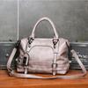 Women Vintage Oil Wax Boston Bag Fashion Top-Handle Handbag Shoulder Bag PU Leather