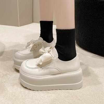 Модная черная обувь на платформе с большой круглой головкой, женская, весна-осень, со шнуровкой и бантом-бабочкой, толстая подошва 7 см, удобная обувь для ходьбы