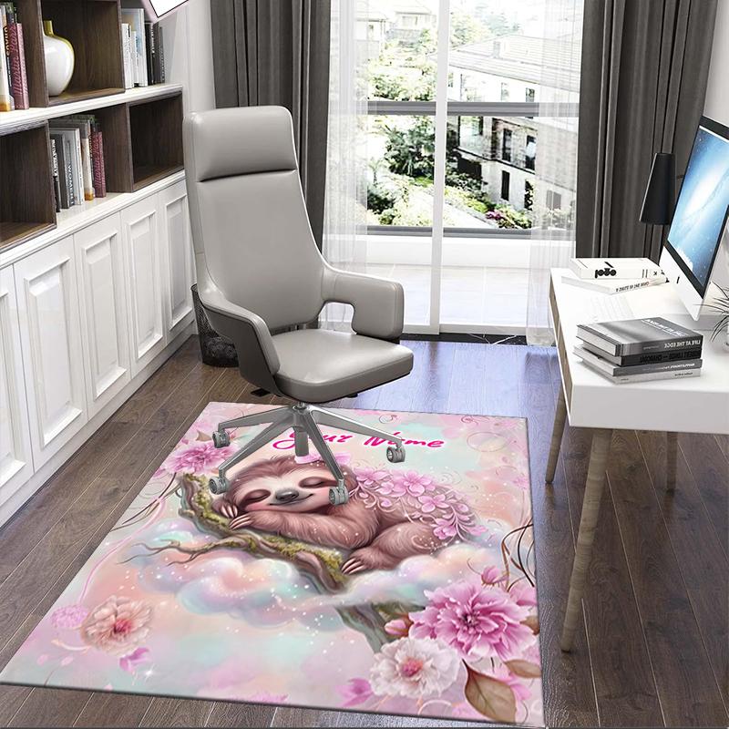 1PC Custom Name Sloth Dreams Flowers Theme Floor Mat Ideal for Living Room, Game Rooms, Office, Bedroom,Floor Mat Playful Design
