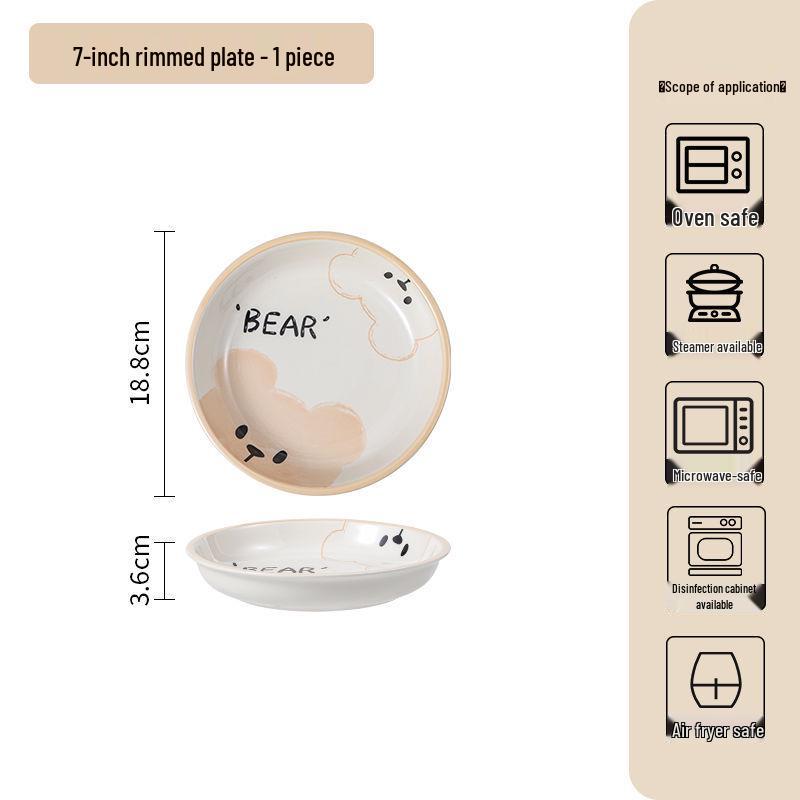 Милый кремовый керамический набор из миски и тарелки: Стильная подглазурная посуда для риса и овощей