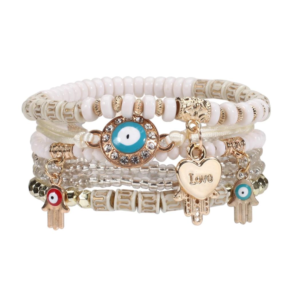 Штабелируемые женские браслеты с большими глазами, многослойный эластичный браслет из бисера BohemianEvil в стиле хиппи