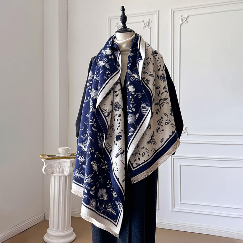 New Bee And Floral Leaf Design Winter Imitation Cashmere Jacquard Scarves High Quality Women Thick Shawl Ladies Wool Pashmina Sc