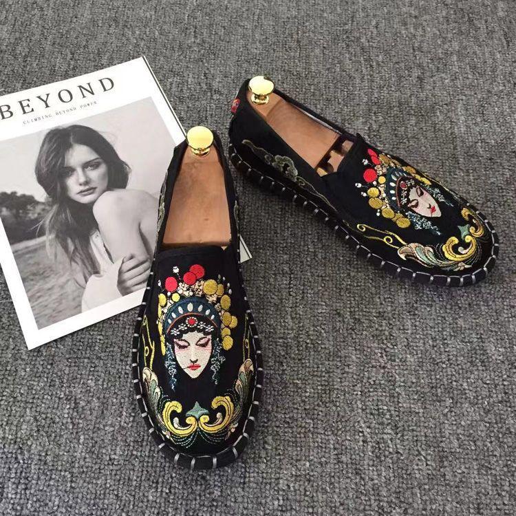 Old Beijing Cloth Shoes Embroidery Flower Social Guy Male Moccasin-Gommino Student Casual Shoes National Chinese Style