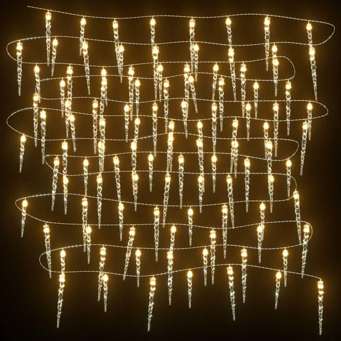 VidaXL Guirlande lumineuse à glaçons Noël 100 LED blanc acrylique PVC, guirlande lumineuse à glaçons d'extérieur, lumière 356227