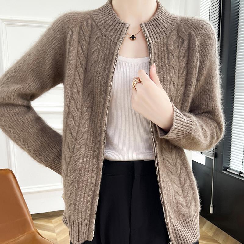 Женский кашемировый кардиган Qinghe Cashmere 30% кашемира 70% шерсти Осенне-зимний кашемировый кардиган Утепленный Мягкий Теплый