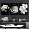 Luxury Plants White Flowers Wall Art Painting Picture Golden Art Canvas Poster Prints Nordic Flowers Art for Living Room Decor