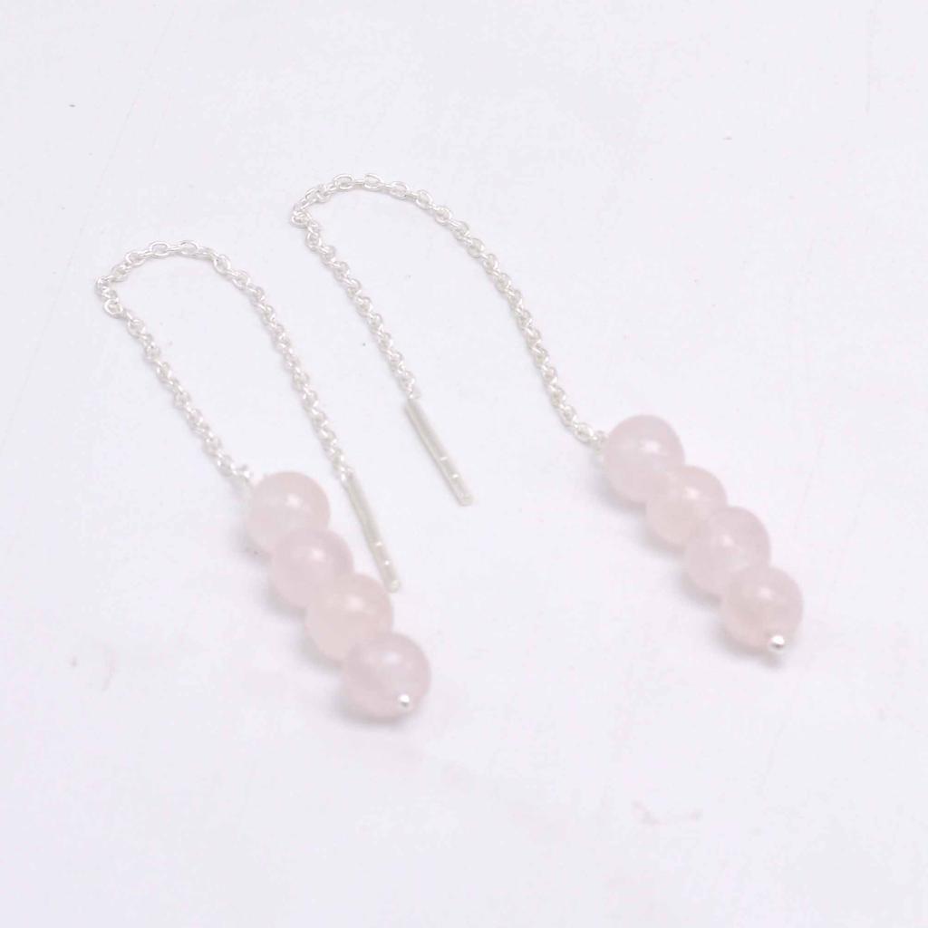 Серьги из серебра 925 пробы с розовым кварцем, женские серьги с бахромой ручной работы из натурального драгоценного камня