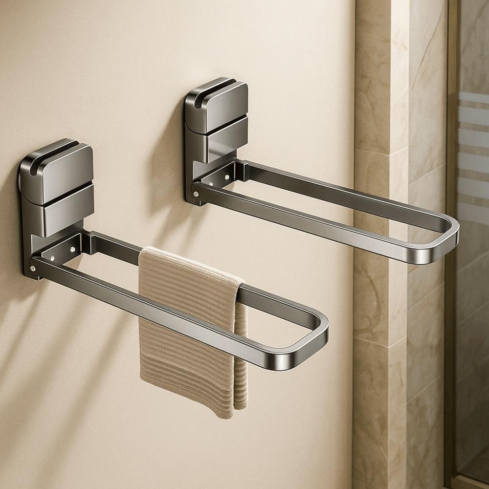 Carbon Steel Suction Cup Towel Hanger Compact Design Damage-Free Folding Towel Rack Moisture-Resistant Space Saving