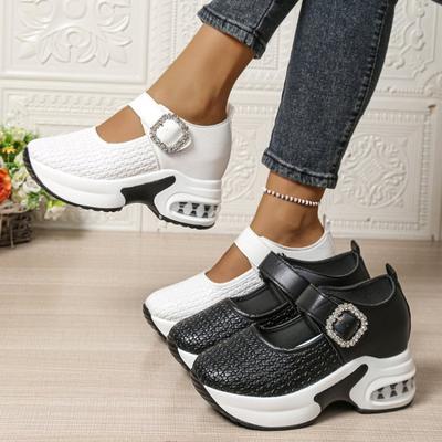 Женские туфли-слипоны большого размера на платформе с отделкой стразами, новинка осени, европейско-американский стиль, туфли-клинья с ремешком и пряжкой