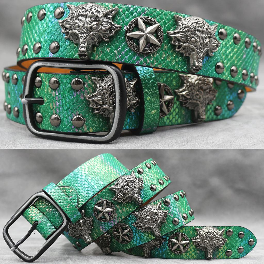 Оригинальный ремень с заклепками в виде черепов, панк, мужской ремень, женский декоративный ремень с узором змеи