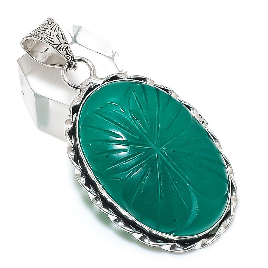 Emerald(Simulated) Gemstone Handmade 925 Sterling Silver Jewelry Pendant 2.21" F3n42