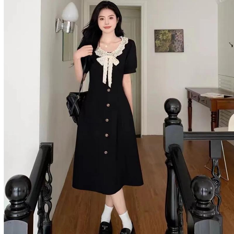 Hepburn Style Plus Size Bowknot Dress - Summer, Flaw-Hiding, Retro Slimming Skirt