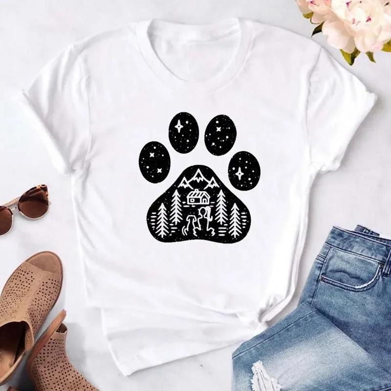 Женские футболки с принтом «Собачьи лапы мамы» 90-х годов, белые топы Y2k с короткими рукавами Harajuku, футболка с рисунком, женская летняя одежда, повседневная футболка