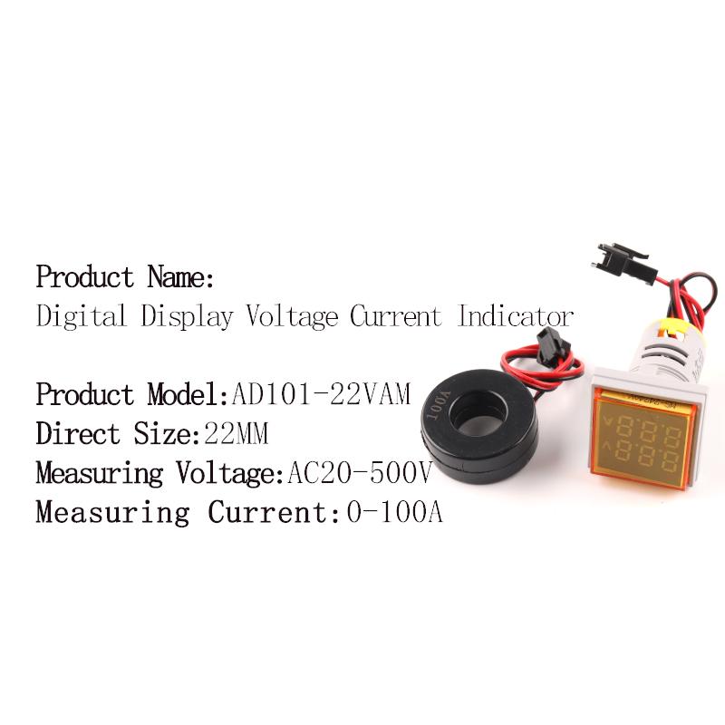 22мм Круглый Квадратный Двойной Светодиодный Индикатор Сигнальная Лампа Цифровой Вольтметр Амперметр 0-100А Ампер Вольт Тестер Напряжения Измеритель AC 20-500В