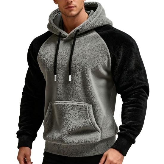 Men Fluffy Hoodie Fuzzy Loose Pullover Hoodie Casual Warm Hooded Fleece Sweatshirt with Pocket Drawstring for Autumn Winter Street Wear