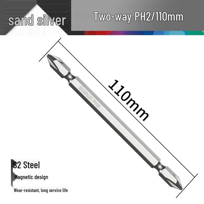 Магнитный двухсторонний крестовой бит Bosch PH2 с удлиненной длиной для электрических и пневматических шуруповертов.