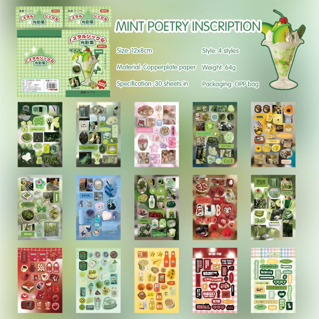 30pcs Vintage Retro Sticker Book Scrapbooking Stickers for Journaling DIY Crafting Food Theme Decorative Stickers