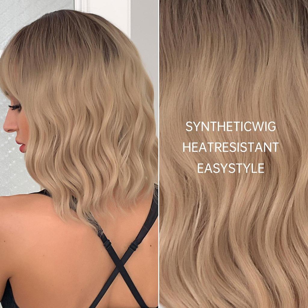 ALAN EATON Светло-коричневые короткие парики «боб» с челкой, естественная волна, синтетический парик с эффектом омбре, высокотемпературное волокно для женщин, повседневный косплей