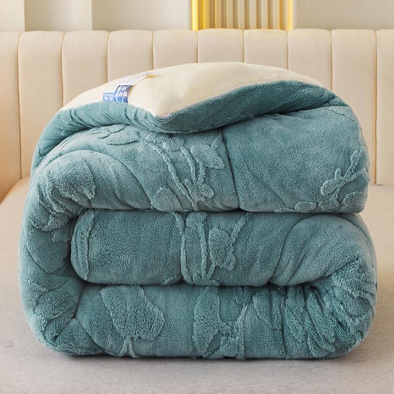 Thick Warm Imitation Lambswool Winter Blanket for Bed Soft Jacquard Coral Fleece Quilt Double Sided Plush Weighted Blanket 5kg