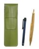 Пенал из зернистой кожи с металлическим стиком и набором из двух ретро шариковых ручек Maple, желто-зеленый (SASKI-ALL-HS47S-2)