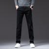 Spring and Autumn New Jeans Men's Straight Fit Men's Black Cotton Elastic Men's Pants Casual Side Zipper Pocket Long Pants