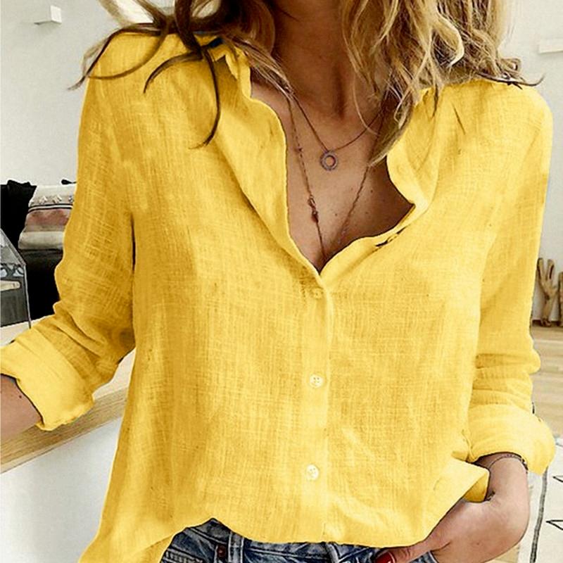 Плюс размер модная весенне-осенняя женская повседневная блузка кардиган льняная рубашка с длинными рукавами офисные женские туфли